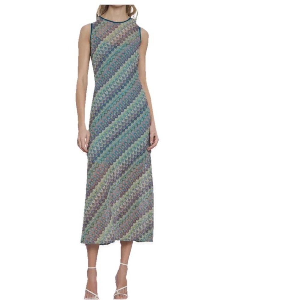 Donna Morgan Women‎ Sz 12 Sleeveless Crochet Cutout Stripe Knit Midi Dress
